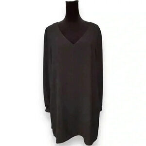 H&M Little Black Dress Size 10 Long Sleeve V Neck Mini lightweight Shift Dress